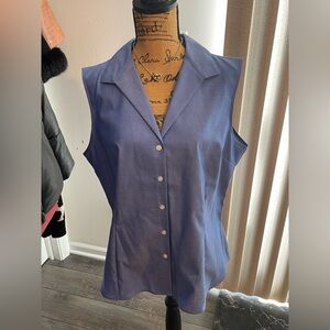 NWT JONES NEW YORK SIGNATURE Blue Sleeve-less Collar Shirt⭐️Non-Iron⭐️Size XL